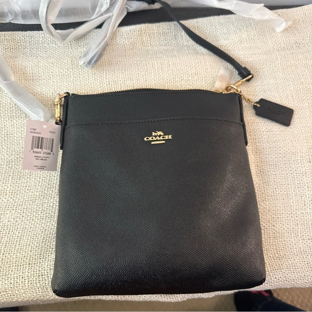 Coach Black Leather Crossbody Bag with Gold Hardware